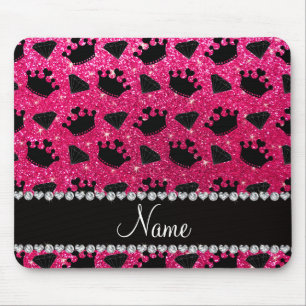 Name rose pink glitter princess crowns diamonds mouse pad
