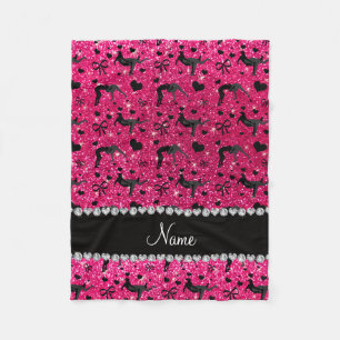 Name rose pink glitter wrestling hearts bows fleece blanket