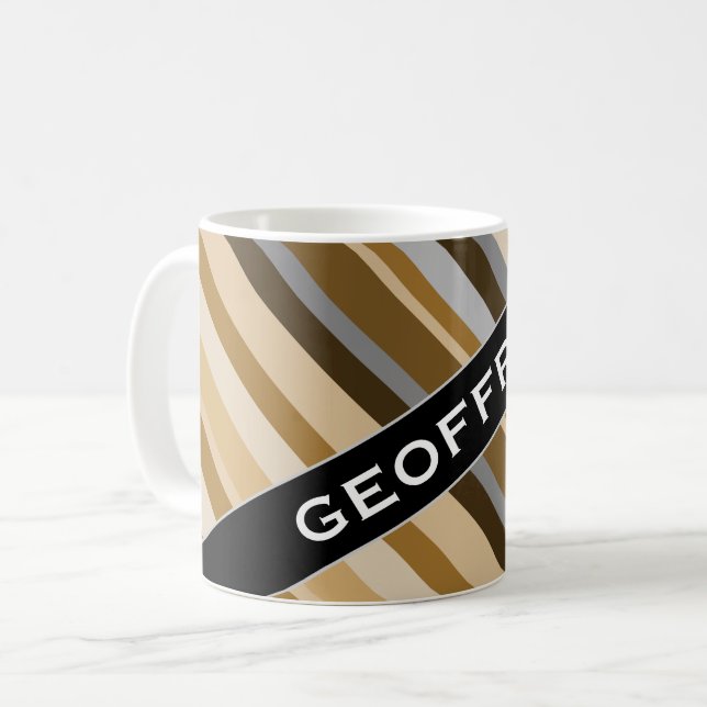 Name + Sandy Beach Colours Inspired Striped Patter Coffee Mug (Front Left)