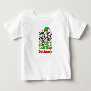 Name Santa's Cutest Elf Hat Shoes Green Red  Baby T-Shirt