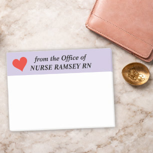 Name School Nurse Red Heart, Lavender Border  Post-it Notes