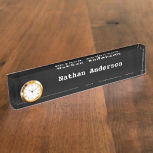 Name School Office Home Photo Artwork Clock Black Nameplate