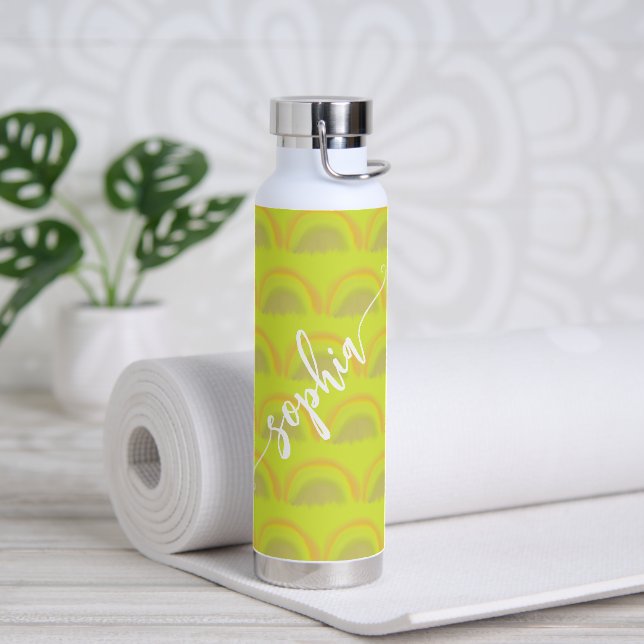 Name script colourful rainbow pattern personalized water bottle (Yoga)