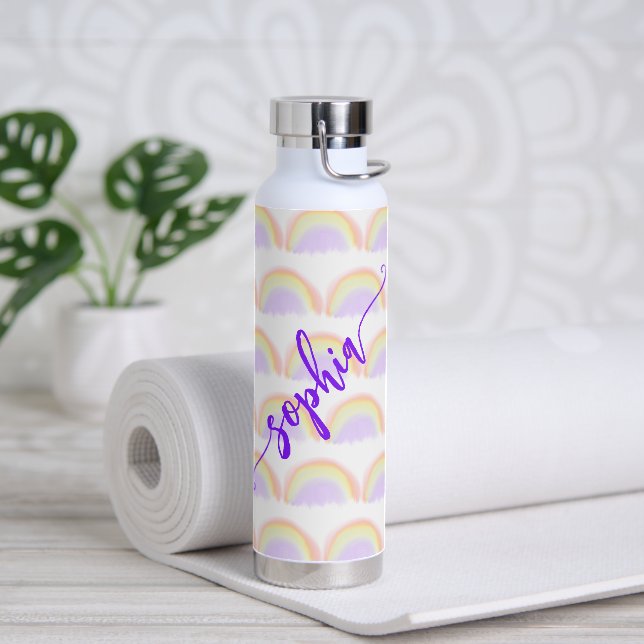 Name script colourful rainbow pattern personalized water bottle (Yoga)