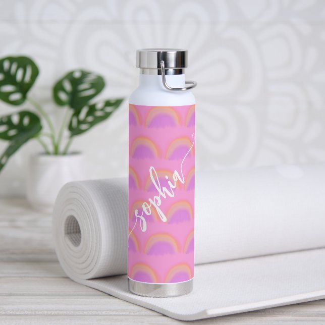 Name script colourful rainbow pattern personalized water bottle (Yoga)