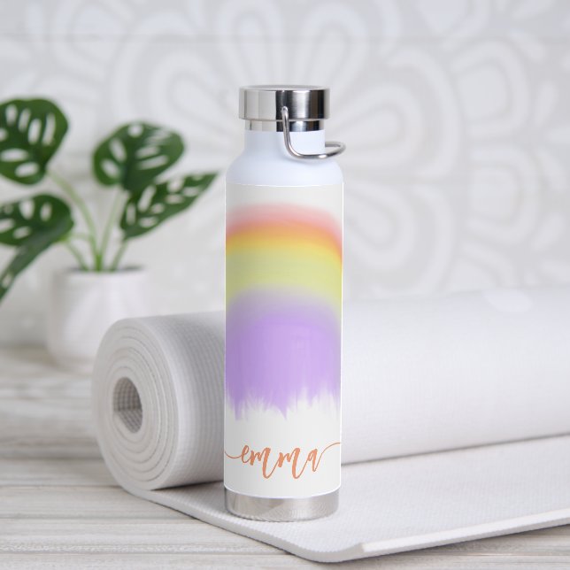 Name script colourful rainbow personalized water bottle (Yoga)