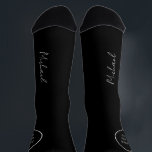 Name script personalized black wedding favour socks<br><div class="desc">Elegant modern simple black and white father or brother of the bride / groomsmen socks personalized with his name in trendy signature style calligraphy script.</div>