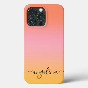 Name Script Text Monogram Gradient Ombre Orange  iPhone 13 Pro Case
