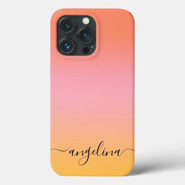 Name Script Text Monogram Gradient Ombre Orange  Case-Mate iPhone Case (Back)
