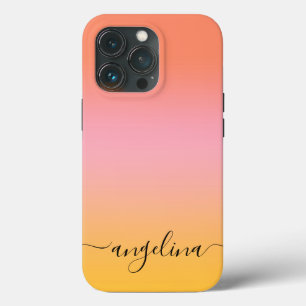 Name Script Text Monogram Gradient Ombre Orange iPhone 13 Pro Case