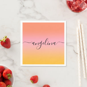 Name Script Text Monogram Gradient Ombre Orange Napkin
