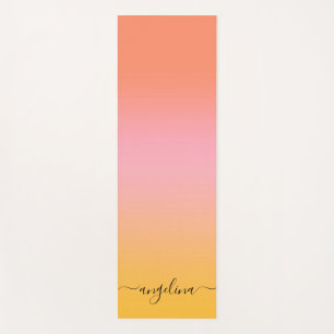 Name Script Text Monogram Gradient Ombre Orange  Yoga Mat