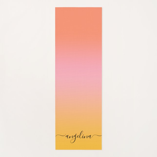 Name Script Text Monogram Gradient Ombre Orange  Yoga Mat (Front)
