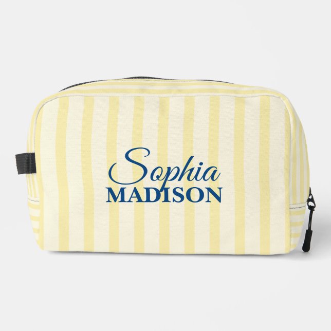 Name Script Vintage Yellow Stripe Dopp Kit (Front)