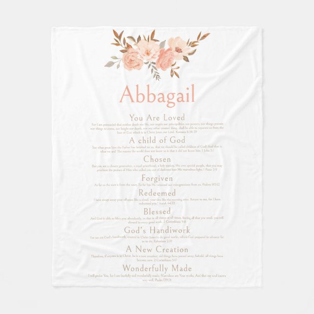 Name Scripture Christian Identity Bible Floral Fleece Blanket (Front)