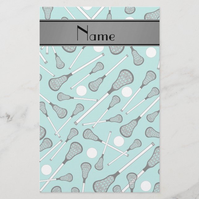 Name seafoam green lacrosse sticks grey stripe stationery (Front)