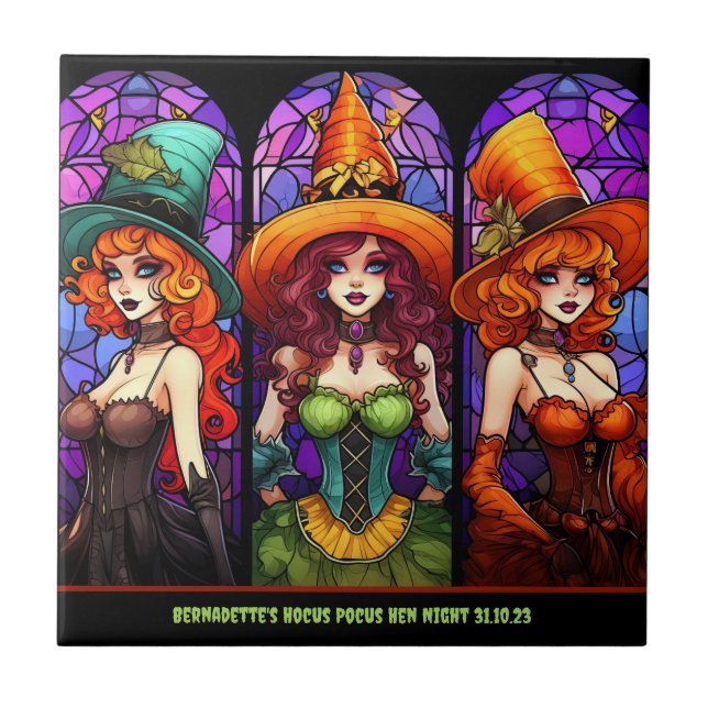 Name Sentiment Year Gorgeous Witch Halloween Party Tile (Front)