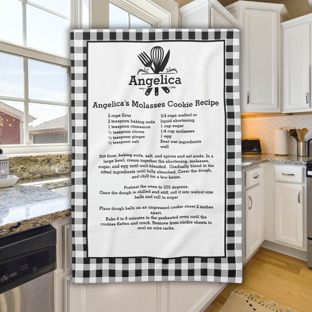 Name Served Recipe Black White Buffalo Plaid Kitchen Towel (Creator Uploaded)