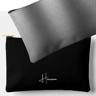 Name    Shiny Metal Grid Effect Masculine Black Accessory Pouch