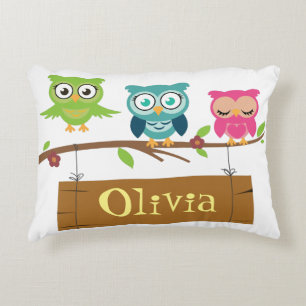 Name sign design with cute owl elements for kids. decorative pillow