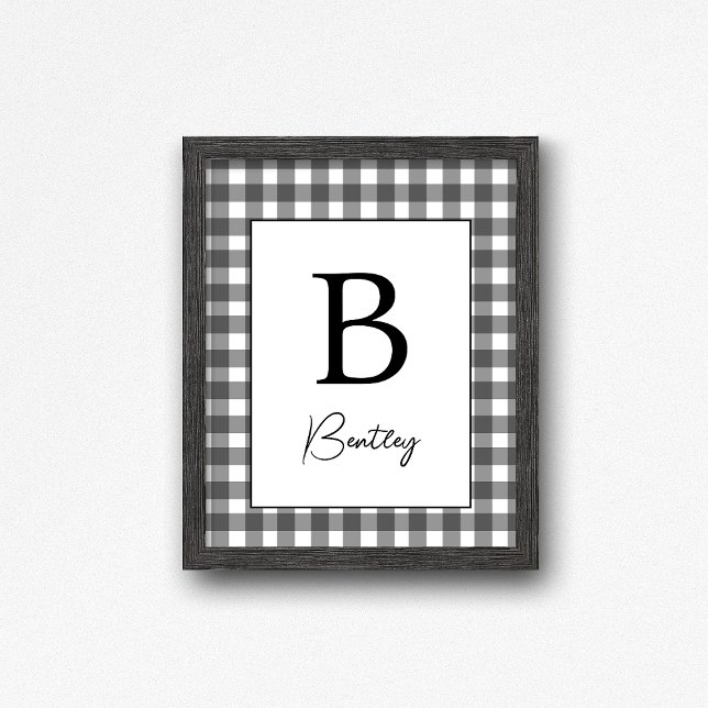 Name Sign Gingham Plaid Black and White Wall Decor (Creator Uploaded)