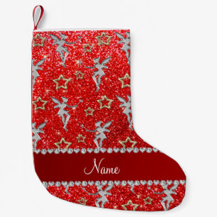 Name silver fairy gold stars neon red glitter small christmas stocking
