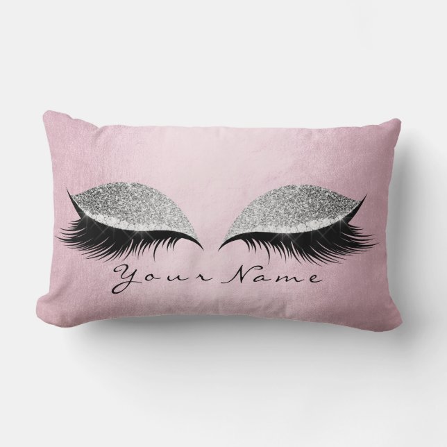 Name Silver Glitter Black Eyes Pink Makeup Lashes Lumbar Pillow (Front)