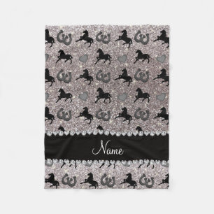 Name silver glitter horses hearts horseshoe fleece blanket
