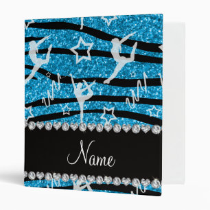 Name sky blue gymnastics glitter zebra stripes binder