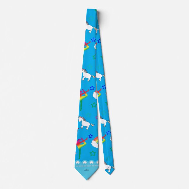 Name sky blue gymnastics rainbows unicorns tie (Front)