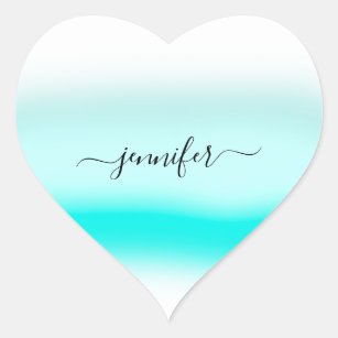 Name Small Business Thank Blue Ocean Ombre Pastels Heart Sticker