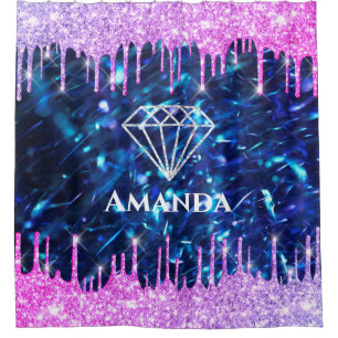 Name Sparkly Glitter Drips Pink Navy Blue Bride