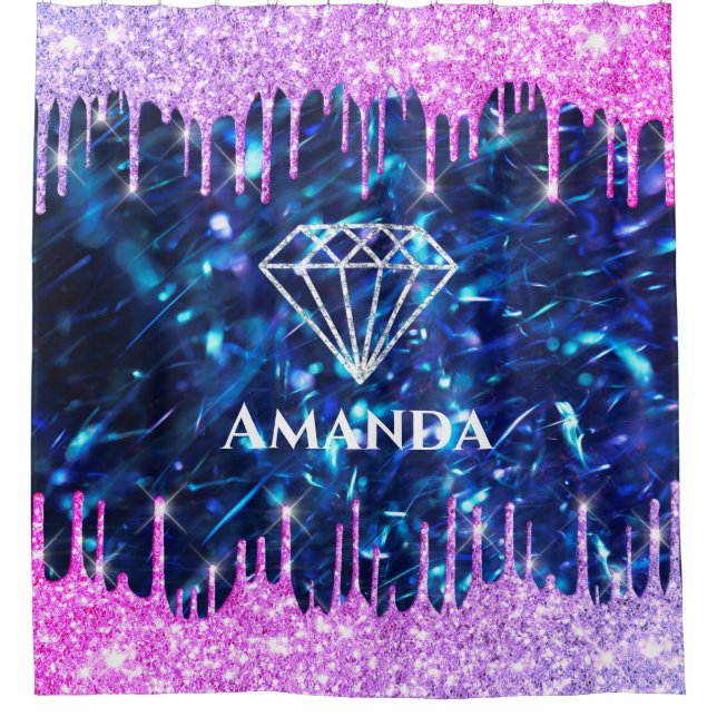 Name Sparkly Glitter Drips Pink Navy Blue Bride (Front)