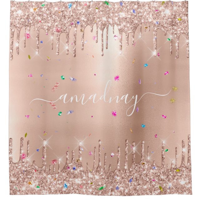 Name Sparkly Glitter Drips Pink Rose Confetti (Front)