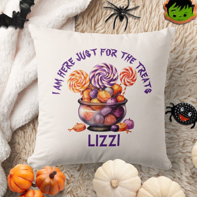 Name Spooky Pumpkin Purple Orange Kids Halloween Throw Pillow (Creator Uploaded)