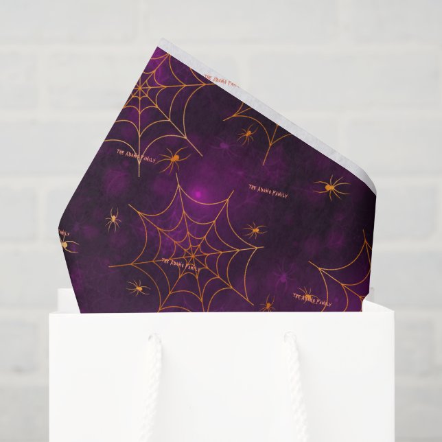 Name, Spooky Spider Webs Bokeh Pattern Tissue Paper (Gift Bag)