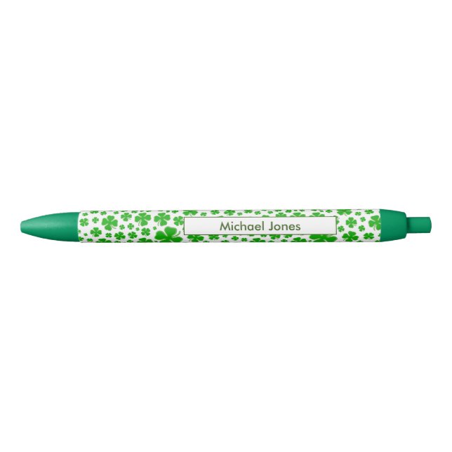 Name:  St Patrick's Green Random Shamrock Pattern Black Ink Pen (Front)