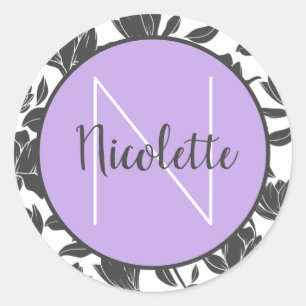 Name Sticker Floral Tulip Flowers Pastel Purple 