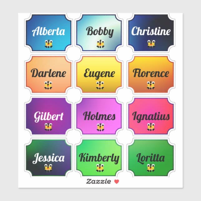 Name Sticker Set Beautiful Colors With Cute Face  (Sheet)