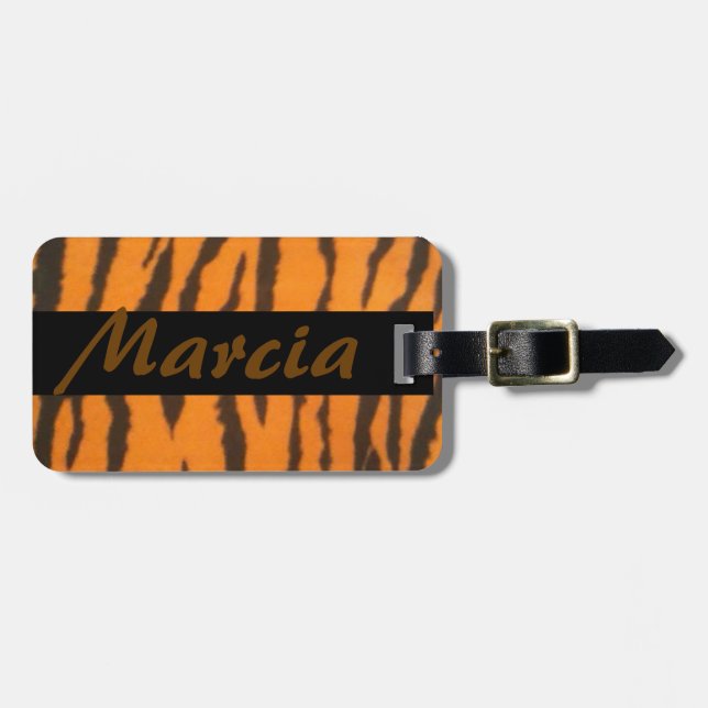Name Stylish Tiger Print Luggage Tag (Front Horizontal)