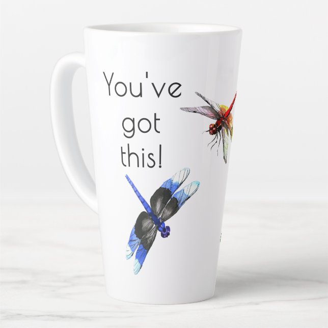 Name, Stylish 'You've got this!' Dragonfly Large Latte Mug (Left Angle)