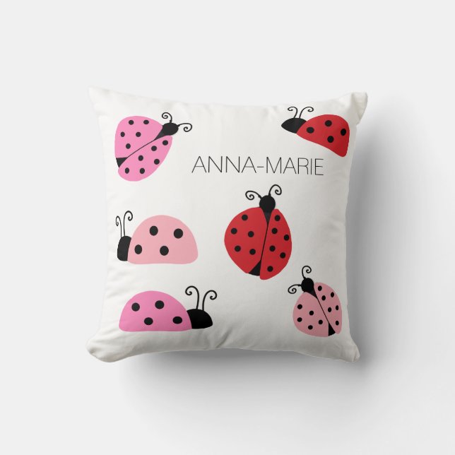 Name Sweet Cute Pink Red Ladybug Cartoon Throw Pillow (Front)