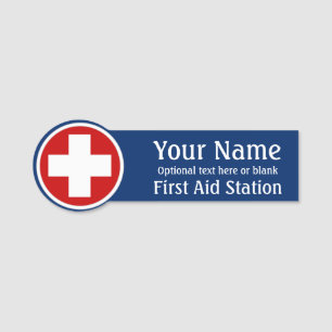 Name Tag First Aid Cross Logo Custom Text Badge