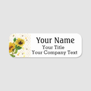 Name Tag Honey Yellow Sunflowers Custom Text Badge