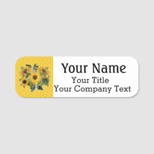 Name Tag Honey Yellow Sunflowers Custom Text Badge