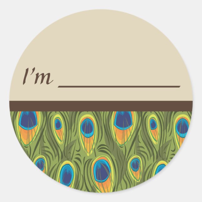 Name Tag Peacock Feathers Sticker (Front)