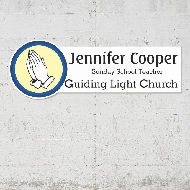 Name Tag Praying Hands Custom Text Church Badge (Creator Uploaded)