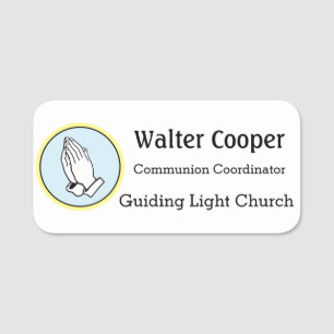 Name Tag Praying Hands or Your Logo Usher Greeter