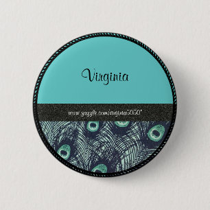 Name tag: Stunning peacock pattern and turquoise 2 Inch Round Button