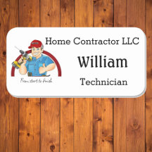 Name Tag with Contractor Logo Custom Text Badge